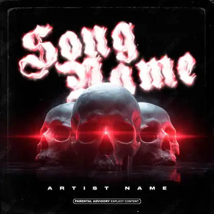 Premade album cover “Skull Trio” — a grim scene holding its tension in deep red tones