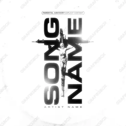 Portada de álbum prediseñada «Crucified» — una idea visual original sin equivalente cercano en el catálogo, en una gama en blanco y negro