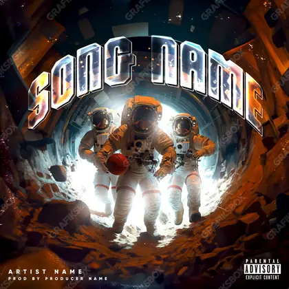 Portada de álbum prediseñada «Space Team» — un campo de estrellas y luz fría, en una gama naranja