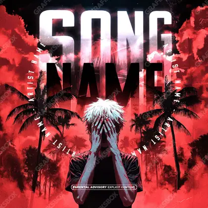 Premade album cover “Tropic Hell” — harsh imagery in a low-key frame in deep red tones