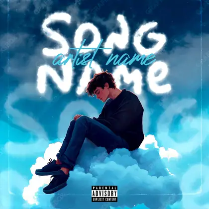 Premade album cover “Dreamy Boy” — a portrait of a man with heavy shadow and restrained light in cool blue tones