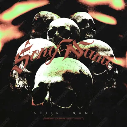 Portada de álbum prediseñada «Last Skulls» — arte oscuro con una atmósfera pesada, en una gama roja