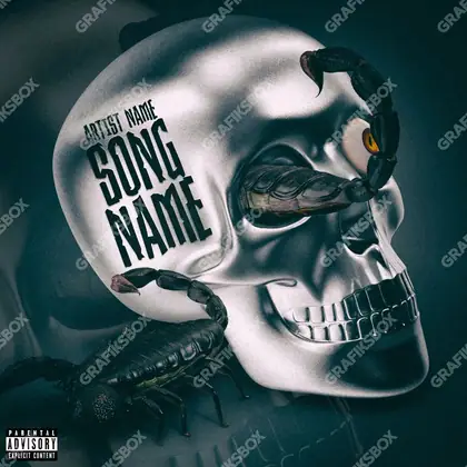 Premade album cover “Scorpion Skull” — a grim scene holding its tension in a blue palette