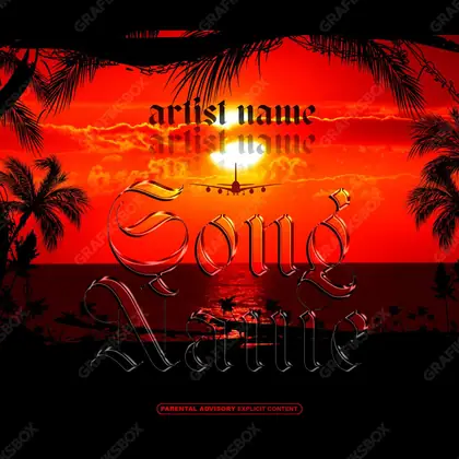 Portada de álbum prediseñada «Paradise Landing» — una idea visual original sin equivalente cercano en el catálogo, en una gama roja