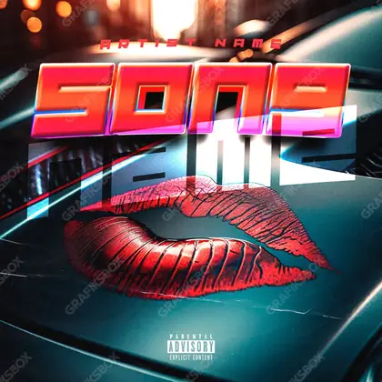 Portada de álbum prediseñada «Kiss Car» — un auto, la carretera y los faros del atardecer, en una gama roja