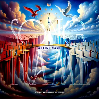 Portada de álbum prediseñada «Hell And Heaven» — arte oscuro con una atmósfera pesada, en tonos azules fríos