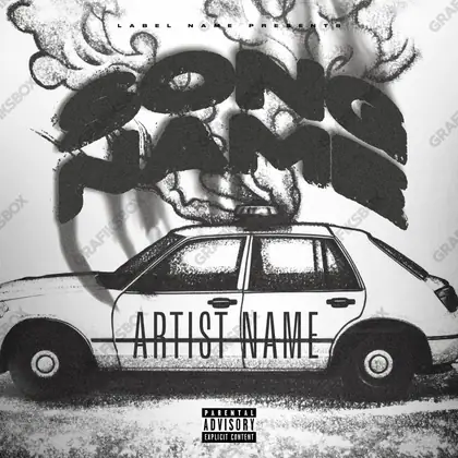 Portada de álbum prediseñada «Police Destruction» — una idea visual original sin equivalente cercano en el catálogo, en una gama en blanco y negro