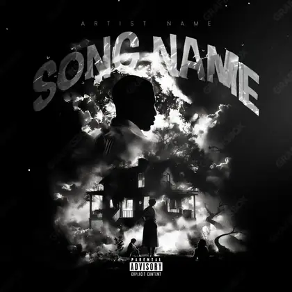 Premade album cover “Big Father” — a male subject and a tight, deliberate composition in a black and white palette