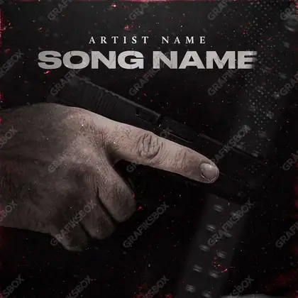 Premade album cover “Hand Gun” — harsh imagery in a low-key frame in a monochrome palette