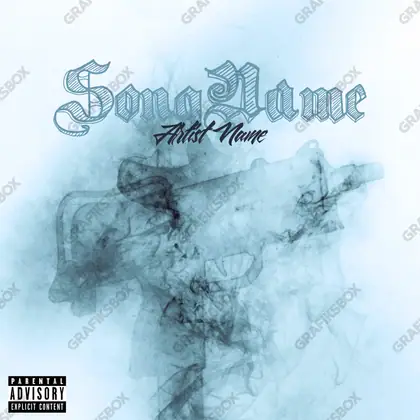Premade album cover “Smoke Gun” — harsh imagery in a low-key frame in a blue palette