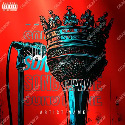 Premade album cover “King Mic” — a portrait of a man with heavy shadow and restrained light in deep red tones