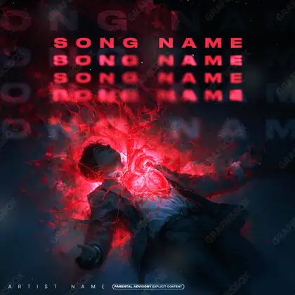 Premade album cover “Out Body” — a close portrait built around the eyes in a red palette