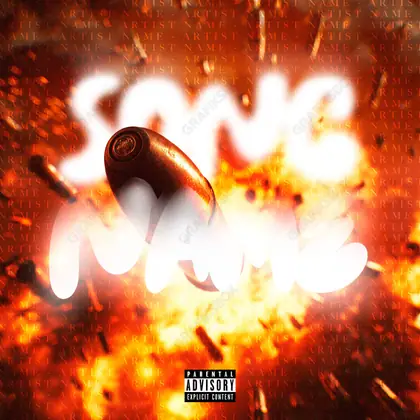 Portada de álbum prediseñada «Shootout» — una idea visual original sin equivalente cercano en el catálogo, en una gama roja