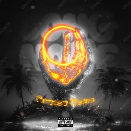 Portada de álbum prediseñada «Hot Ring» — un encuadre no figurativo construido con color y textura, en una paleta monocroma
