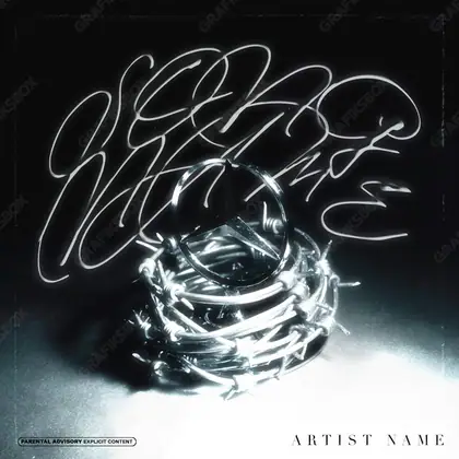 Portada de álbum prediseñada «Mercedes Wire» — cables y máquinas, estética VHS y digital temprano, en una gama en blanco y negro