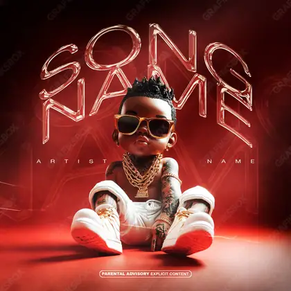 Portada de álbum prediseñada «Lil Baby» — una idea visual original sin equivalente cercano en el catálogo, en una gama roja
