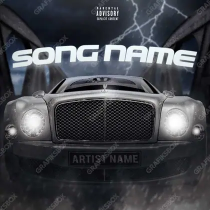 Premade album cover “Rainy Road” — a city in frame — asphalt, storefronts and reflections in a black and white palette