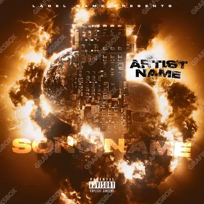 Premade album cover “City Bomb Preview” — a city in frame — asphalt, storefronts and reflections in an orange palette