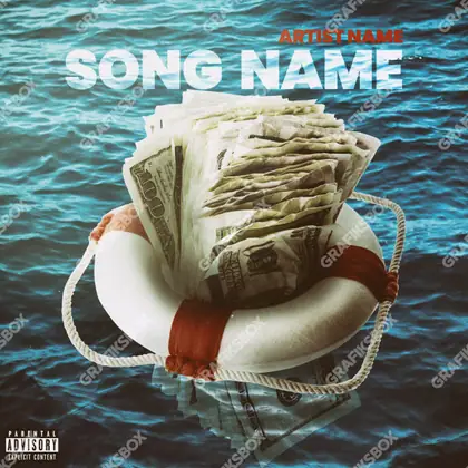 Portada de álbum prediseñada «Save my money» — los signos del lujo: oro, dinero, brillo, en una gama azul