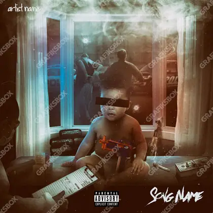 Portada de álbum prediseñada «Baby Ghetto» — una idea visual original sin equivalente cercano en el catálogo, en una gama naranja