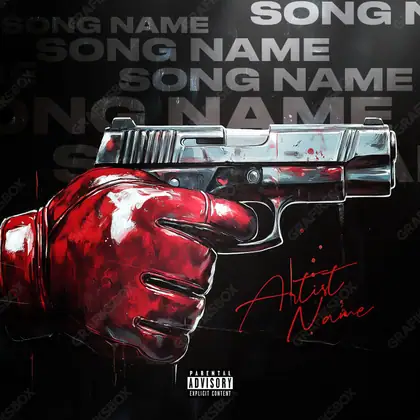 Portada de álbum prediseñada «Shot Glove» — un encuadre que no encaja en una sola categoría, en tonos rojos intensos