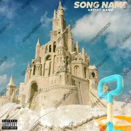 Premade album cover “Sand Army” — a calm natural scene with room to breathe in cool blue tones