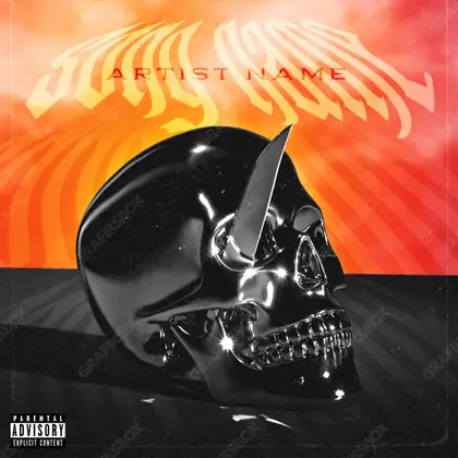 Portada de álbum prediseñada «Chrome Slash» — textura metálica y brillo líquido, en una gama naranja