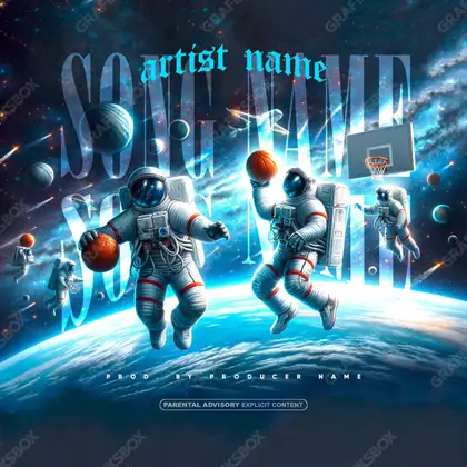 Portada de álbum prediseñada «Space Match» — el espacio en cuadro y una sensación de escala, en tonos azules fríos