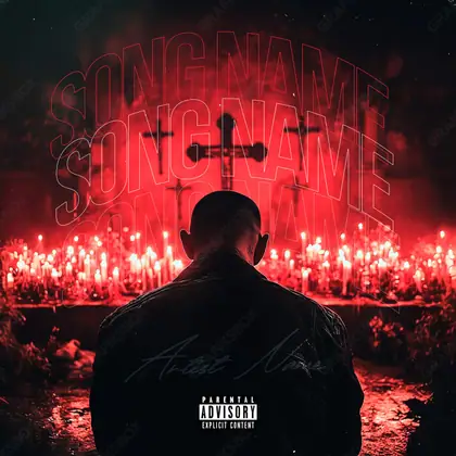 Portada de álbum prediseñada «Creeds» — una idea visual original sin equivalente cercano en el catálogo, en una gama roja