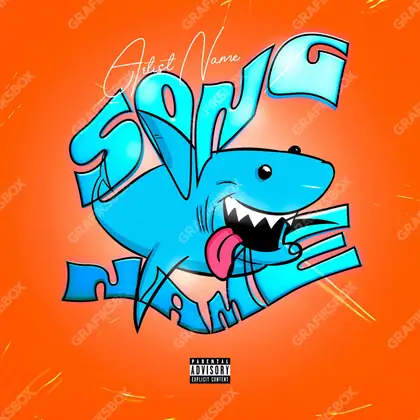 Portada de álbum prediseñada «Baby Shark» — una idea visual original sin equivalente cercano en el catálogo, en una gama naranja