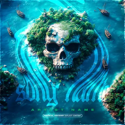 Portada de álbum prediseñada «Bad Island» — un encuadre que no encaja en una sola categoría, en tonos azules fríos