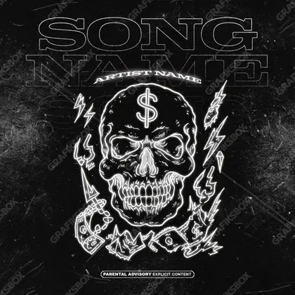 Premade album cover “Stake Skull” — harsh imagery in a low-key frame in a monochrome palette
