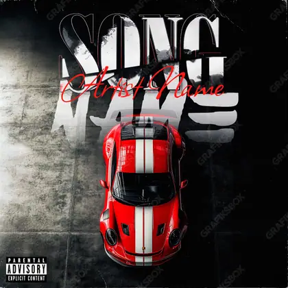 Portada de álbum prediseñada «Red Engine» — un auto en cuadro y sensación de velocidad, en una gama roja