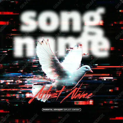 Portada de álbum prediseñada «Dove Glitch» — una composición abstracta de formas, degradados y grano, en una gama roja
