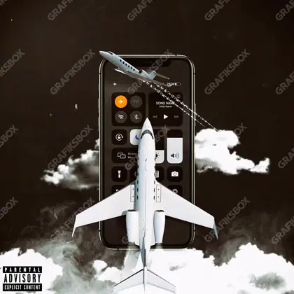 Portada de álbum prediseñada «Airplane Mode 2» — textura analógica: ruido, líneas de barrido, pantallas viejas, en una gama en blanco y negro