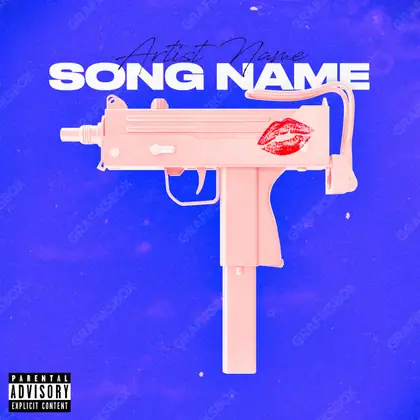 Portada de álbum prediseñada «Kiss Gun» — un encuadre romántico con luz cálida, en tonos azules fríos