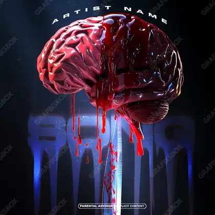 Готовая обложка для трека в мрачной эстетике «Blood Brain» — в красных тонах
