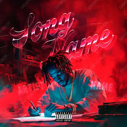 Premade album cover “The Ghost Writer” — a grim scene holding its tension in a red palette