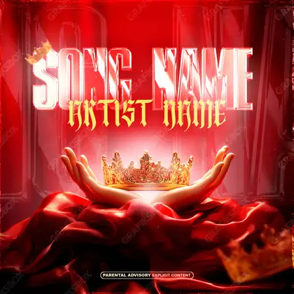 Premade album cover “Red King” — a subject facing the camera with almost no decoration in deep red tones