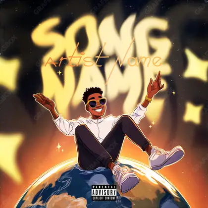 Portada de álbum prediseñada «World Star» — una escena cósmica: estrellas, planetas, vacío, en una gama naranja