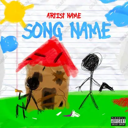 Premade album cover “Crack House” — a street scene with windows and late evening light in green shades