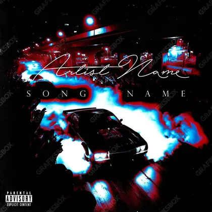 Premade album cover “Race Club” — a street scene with windows and late evening light in cool blue tones