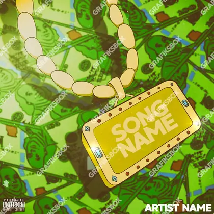 Premade album cover “look my Chain” — the props of wealth: gold, cash, shine in green shades