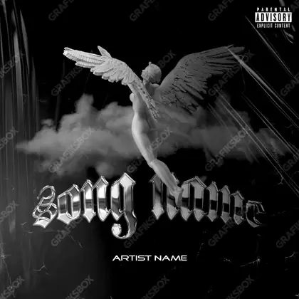 Portada de álbum prediseñada «Angel Wings» — una escena sombría que mantiene la tensión, en una gama en blanco y negro