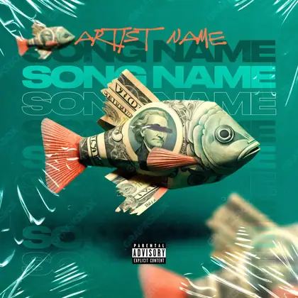 Premade album cover “Cash Fish” — a landscape with a wide, open horizon in cool blue tones
