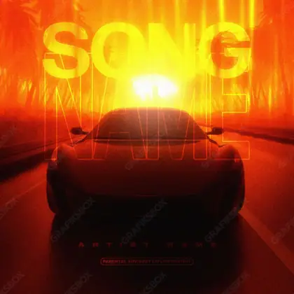 Portada de álbum prediseñada «Palms Race» — un auto en cuadro y sensación de velocidad, en una gama naranja
