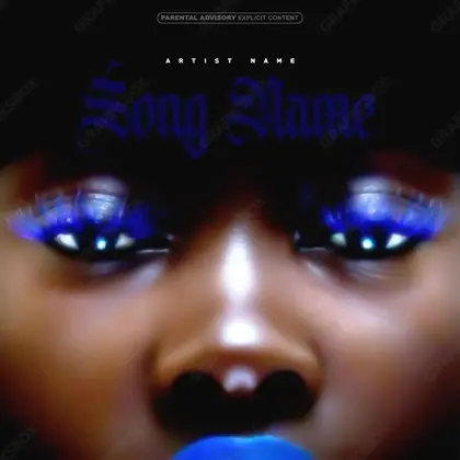 Premade album cover “Blue Face” — a close portrait built around the eyes in cool blue tones