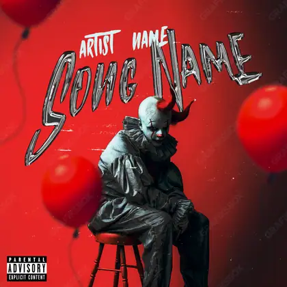 Premade album cover “Buffoon” — a frame that refuses to sit in one category in deep red tones