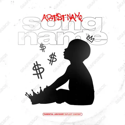 Premade album cover “Kid King” — a subject facing the camera with almost no decoration in a black and white palette