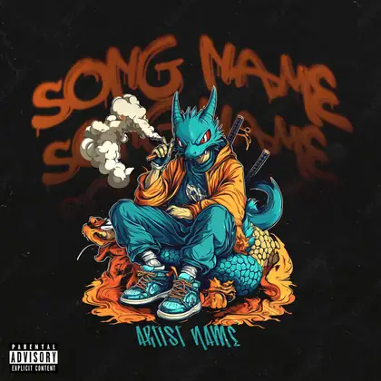 Premade album cover “Dragon Man” — a subject facing the camera with almost no decoration in orange shades